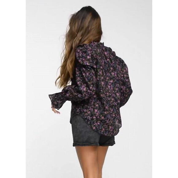 Free People Meant To Be Smocked Blouse Floral Black Combo Peasant Boho - Picture 4 of 9
